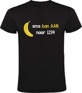 Sms ban aan naar 1234 Heren T-shirt - telefoon - mobiel - smsen - banaan - eten - fruit - bericht - grappig