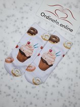 Donut Sokken-Enkel-Verjaardag-Cupcake-Grappig-Unisex-One size-Verjaardag-Cadeau-Cadeautip-Sokken-Socks-