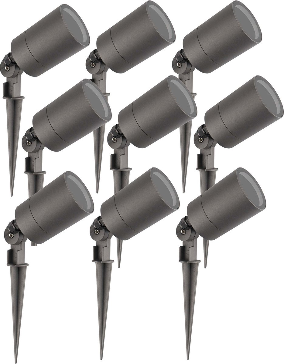 Ledvion - 9X LED Prikspots - Antraciet - IP65 - 5W - GU10 - 2M