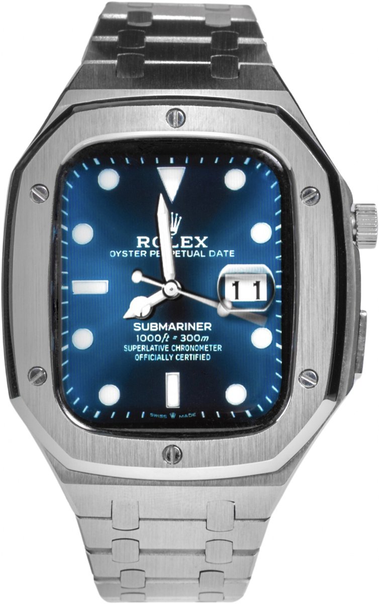 SOMAN Serafino - Luxe Apple Watch Case - Stalen Bandje - Zilver - 44MM - Cadeau voor man
