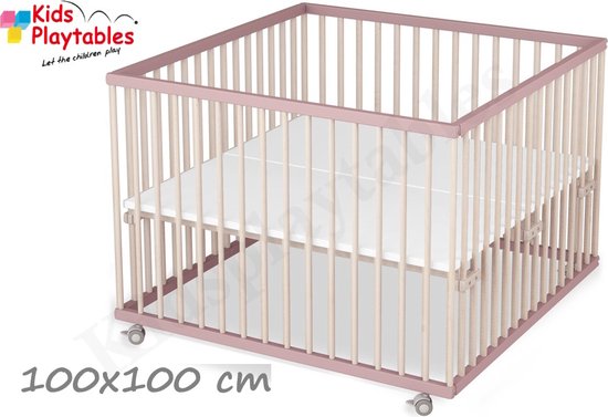 ROBA Parc Bébé En Bois 75x100 Indibear Tapis De Parc Bébé Et Roues A Freins Blanc Blanc P863342c863343