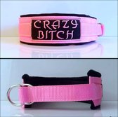 Sliphalsband roze crazy bitch halfcheck halsband