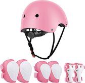 Ensemble de 7 pièces d'équipement de protection pour garçons et filles, casque de vélo, genouillères, coudières et protège-poignets pour scooter, skateboard et vélo (Grijs/Rose)