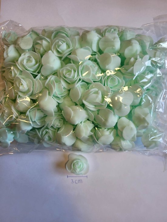 Roses en mousse 3 cm - Roses en vrac pour ourson en polystyrène (+/- 144 pièces) Vert menthe
