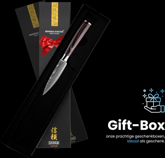 Shinrai Japan - Couteau d'office japonais 9 cm - Couteau de chef - Couteau Damas - Imprimé Damas - Avec coffret cadeau de Luxe