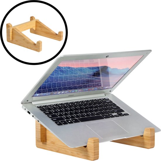 Foto: Decopatent laptopstandaard bamboe hout laptop standaard verhoger ergonomische bureau werkplek laptophouder laptops notebook