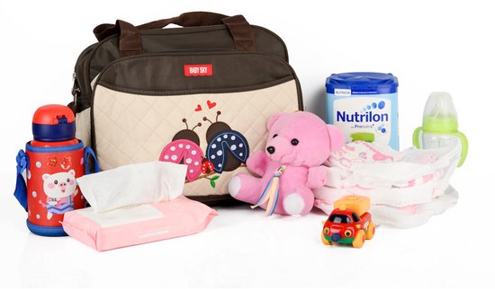 Praktische Luiertas - Baby Verzorgingstas- Inclusief Verschoningsmatje - Flessenhouder - Lieveheersbeestjes - Bruin van Olivia & Jane — afbeelding 3