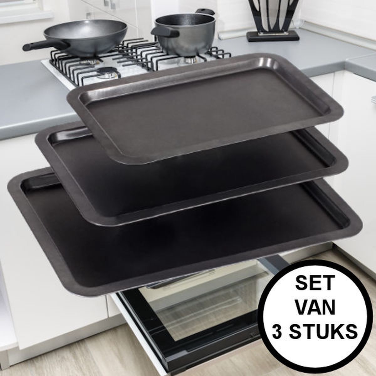 3-Pack Diepe Ovendienbladen Antiaanbak - 31cm Bakplaten Set Vaatwasmachinebestendig
