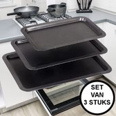 Bakplaten - SET van 3 stalen Bakplaten - Bakplaat voor oven - Anti-aanbak laag - Rechthoekige Ovenplaat - Ovenbakplaat