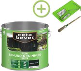 CetaBever - Kluspakket: Schuur & Tuinhuis Beits - Zijdeglans - Teak - 2,5 liter Inclusief 6 delige beitsset