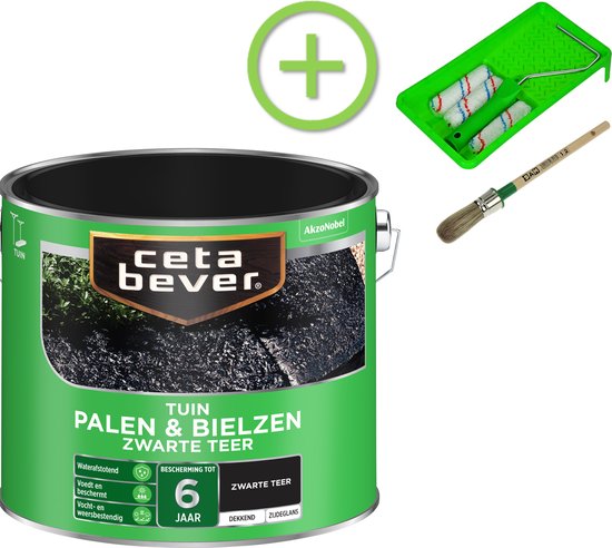 CetaBever Tuin Palen & Bielzen Beits - Mat - Zwarte - 2,5 liter Inclusief 6 delige beitsset