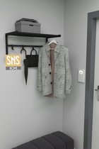 SNS Home - Metalen Wandhanger - Kapstok - Metalen Hanger - Wandkapstok Met 4 Haken - Kledinghanger - 69x32,5x34 cm - Zwart