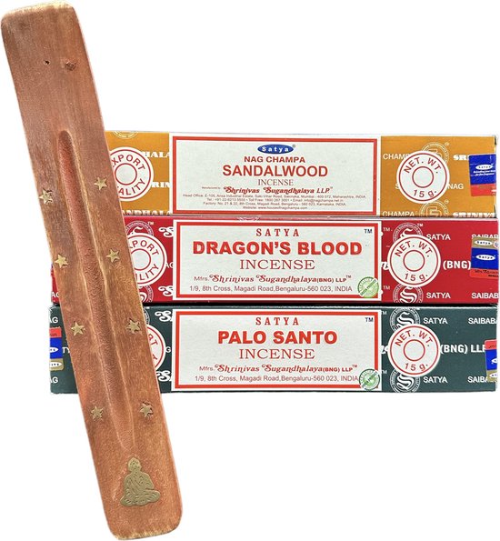 Foto: Satya voordeelpakket 15 grams satya wierook pakket sandalwood dragon s blood palo santo incense sticks wierook stokjes