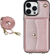 Hoesje geschikt voor iPhone XS Max - Backcover - Koord - Pasjeshouder - Portemonnee - Kunstleer - Rose Goud