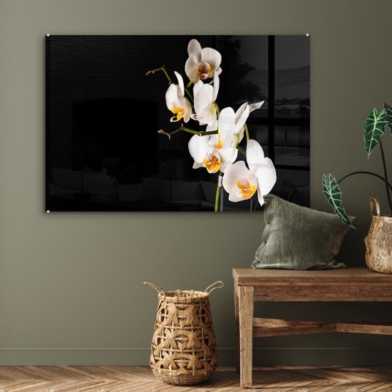 MuchoWow® Glasschilderij 120x80 cm - Schilderij acrylglas - Orchidee - Bloemen - Planten - Botanisch - Foto op glas - Muurdecoratie woonkamer - Wanddecoratie slaapkamer - Schilderijen