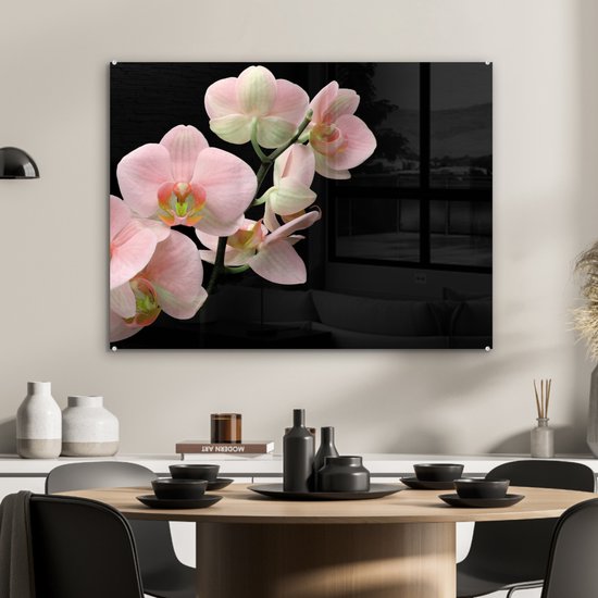 MuchoWow® Peinture sur verre 80x60 cm - Peinture sur verre acrylique - Orchidée - Fleurs - Rose - Nature morte - Flora - Photo sur verre - Peintures