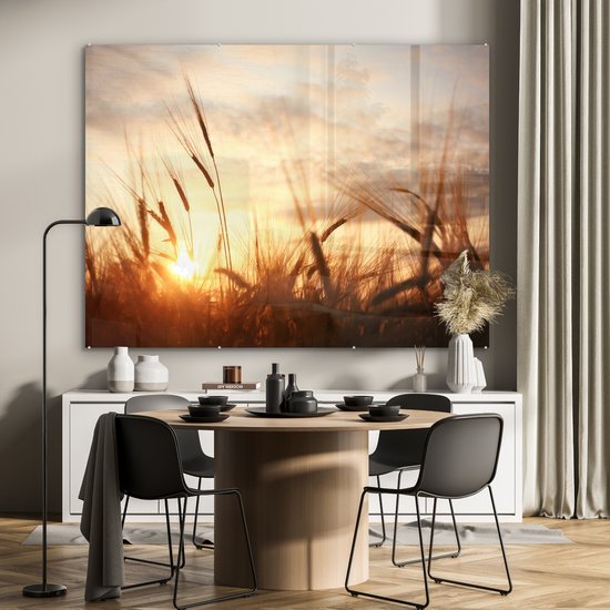 MuchoWow - Peinture sur verre - Photo sur verre - Roseau - Herbe - Soleil - Nature - 160x120 cm - Image sur verre - Décoration murale - Peinture nature - Verre acrylique