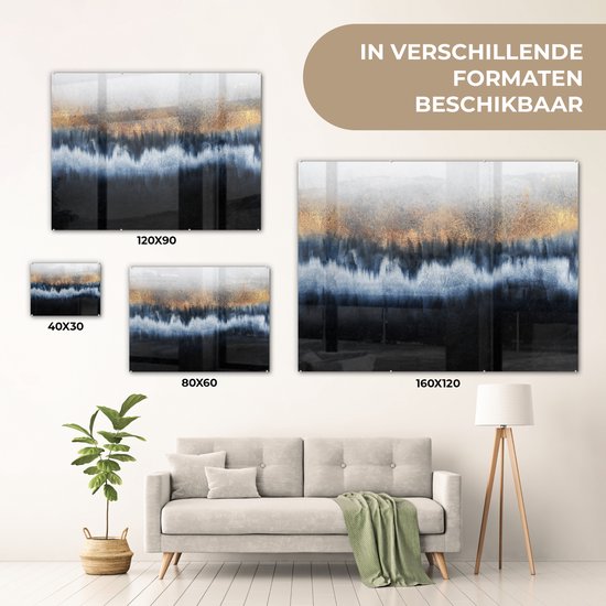 MuchoWow® Peinture sur verre 40x30 cm - Peinture sur verre acrylique - Abstrait - Or - Luxe - Blauw - Photo sur verre - Décoration murale salon - Décoration murale chambre - Peintures