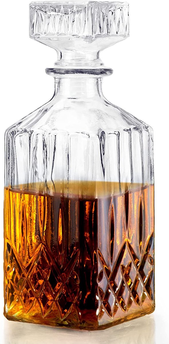 0,8 liter glazen karaf in kristalflessen look whiskykaraf om te serveren en als cadeau voor de man - huisbar karaf voor het overvullen van alcohol en dranken