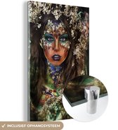 MuchoWow® Glasschilderij 40x60 cm - Schilderij acrylglas - Vrouw - Bloemen - Verf - Foto op glas - Schilderijen