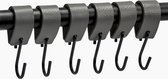 Brute Strength - Leren S-haak hangers - Grijs - 12 stuks - 12,5 x 2,5 cm – Zwart zilver – Leer - handdoekhaakjes - Ophanghaken – kapstokhaak