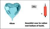 25x Ballon aluminium Coeur bleu clair (45 cm) avec pompe à ballon - glace fête d'hiver mariage mariage mariée coeurs ballon fête festival amour blanc