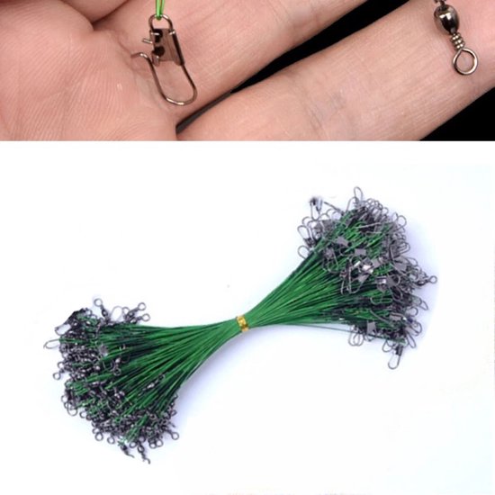 Onderlijnen - Stalen onderlijnen - 60 stuks - Gevlochten vislijn - Quick snap - Barrel wartel - Swivel - 15cm - 20cm - 25cm - 30cm - 0,5mm - 14kg - Groen - Vissen - Roofvissen van Presis — afbeelding 2