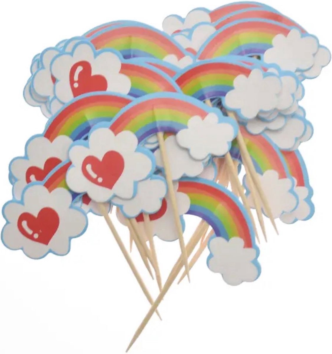 Akyol - verjaardag prikkers - cocktailprikkers - verjaardag - cupcake prikkers – 10 STUKS – feestje – cadeau - cocktailprikkers - regenboog prikkers