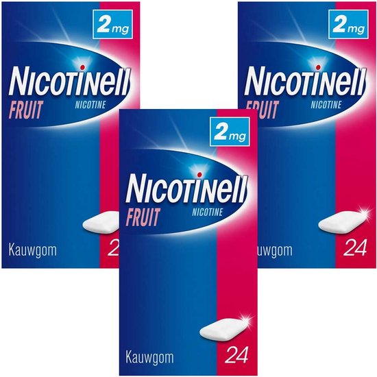 3x Nicotinell Kauwgom Fruit 2 mg 24 stuks