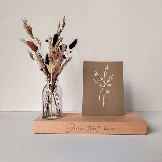 memory shelf, beukenhouten fotoplank met droogbloemen en gravure naar keuze, gepersonaliseerde fotoplank, memory shelf, hold-it