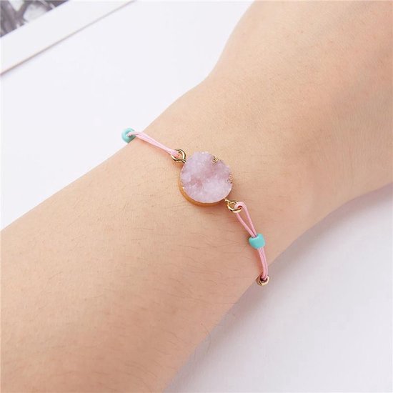 Akyol - geluks armband - armband als cadeau - armband gift -armband kado -armband met steen -roze armband -Roze armband met steen hangertje | Roze Armband | Armband