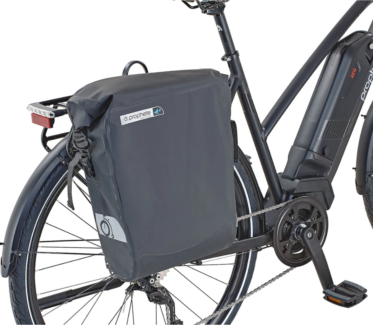 De HikeMeister® Prophete Roll top E bike Luxe waterdichte enkele 20 liter fietstas – zwart – met reflectie veiligheid – 100% Waterdicht met schouderriem