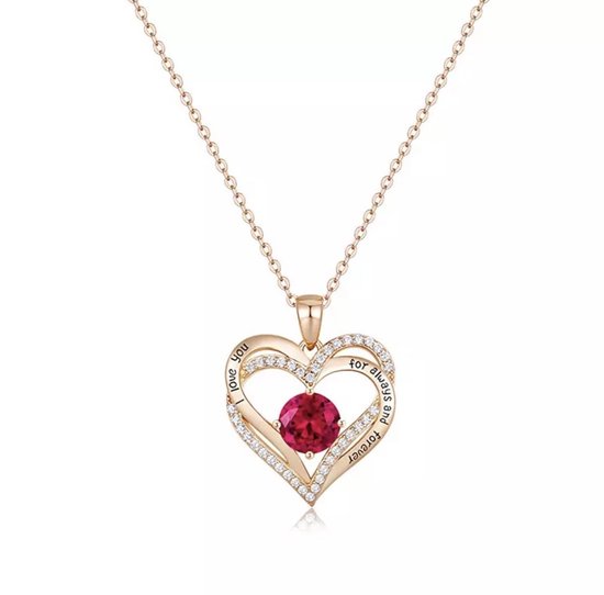 Akyol - i love u ketting – valentijn – ketting met hanger - rose kleur - cadeau voor haar - hart ketting – vriendin - cadeau - roos ketting - cadeau voor vriendin - ketting met hart – 1 ketting- roos - ketting - hanger - roze kleurig - rode k