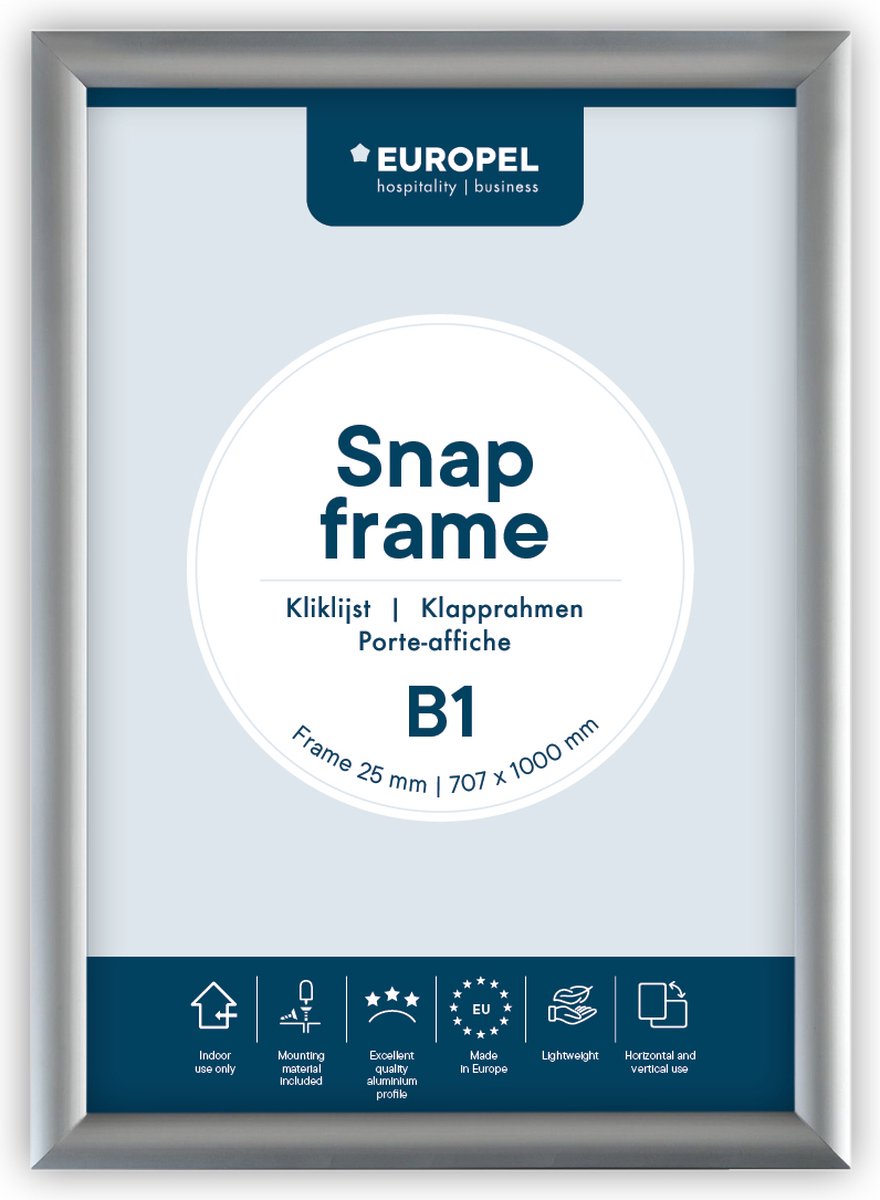 Europel Kliklijst – Posterlijst – B1 – 70,7 x 100 cm – 25mm – Aluminium – Zilver