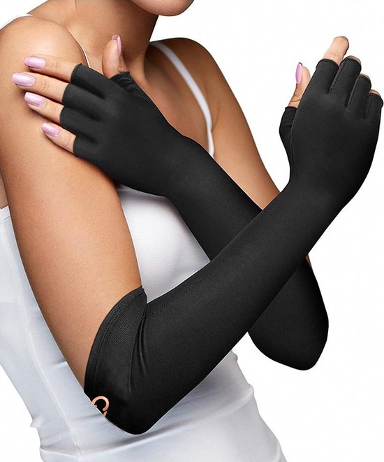 Reuma Compressie Vingerloze Handschoenen Artritis Gloves Zwart Onderarm - Set van 2