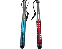2 stuks Uitschuifbare Touch Pen / Touchstift / Universeel / Compacte Stylus Pen / Touchscreen Pen 2 Stuks / Tablet & Telefoon Touch Stift - Turquoise/Rood