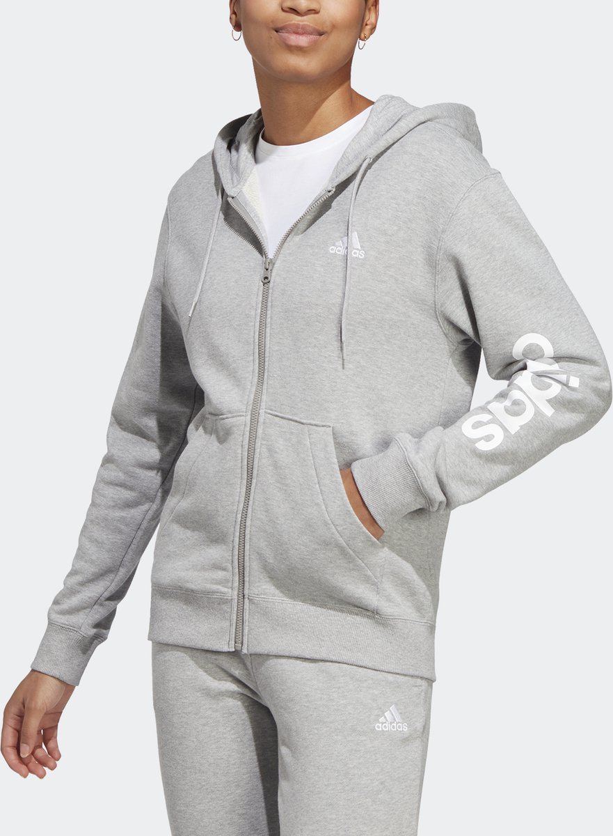 adidas Sportswear Essentials Linear French Terry Ritshoodie Dames Grijs