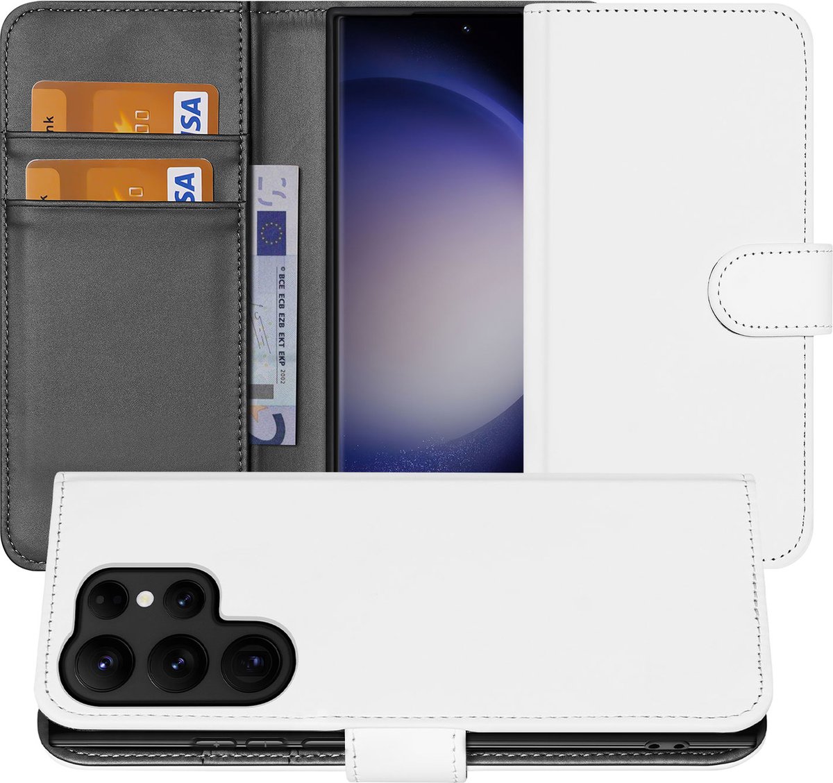 Book Case Telefoonhoesje voor de Samsung Galaxy S23 Ultra Wit met Pasjeshouder