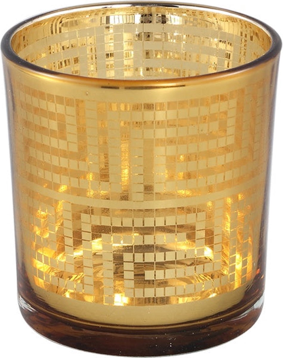 PTMD Havy Windlicht - 7 x 7 x 8 cm - Glas - Goud