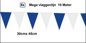 6x Mega vlaggenlijn blauw/wit 30cm x 45cm 10 meter - Reuze vlaggenlijn - vlaglijn mega thema feest verjaardag optocht festival