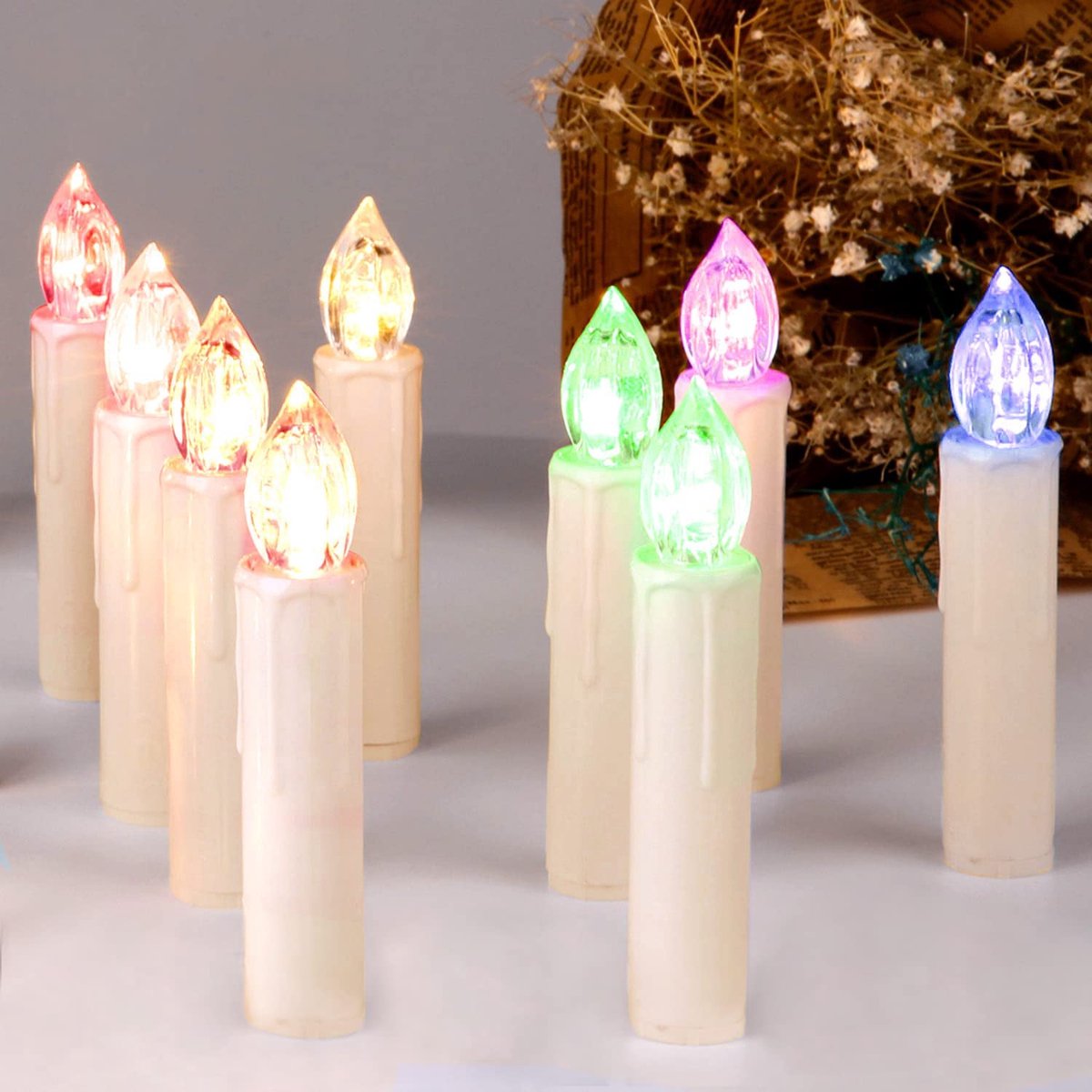 CCLIFE - LED Kerstkaarsen - Draadloze RGB Kaarsen - Dimbare Kleurrijke Afstandsbediening - Timer Lichtkleur - RGB [Energieklasse A++] - Verlichte Kerstfiguren
