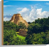 Hout - ''Piramide van de Tovenaar'' Yucatan, Mexico - 50x50 cm - 9 mm dik - Foto op Hout (Met Ophangsysteem)