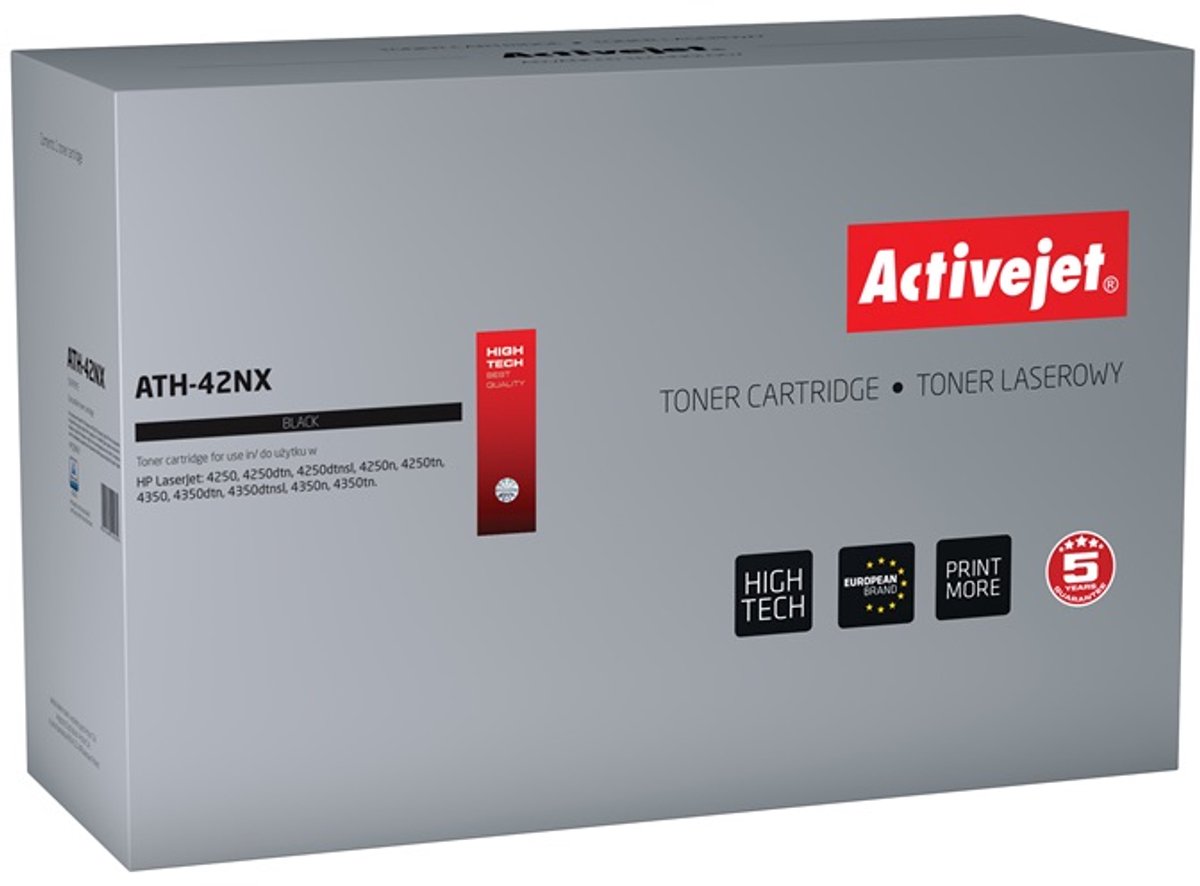 ActiveJet AT-42NX toner voor HP-printer; HP 42X Q5942X vervanging; Opperste; 20000 pagina's; zwart.