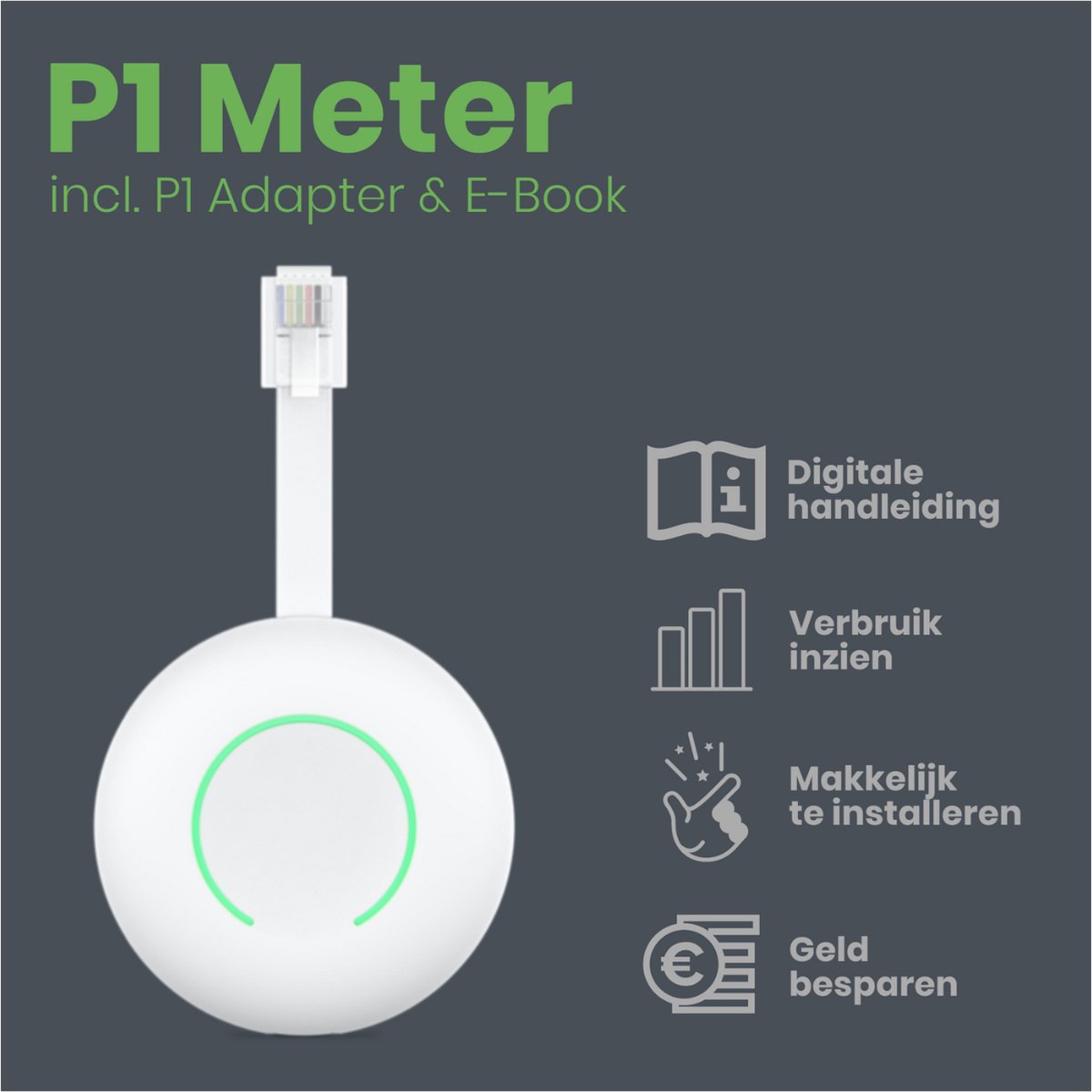 P1 Meter - Energiemeter Verbruiksmeter - Wi-Fi P1 Meter - Incl. Adapter ...