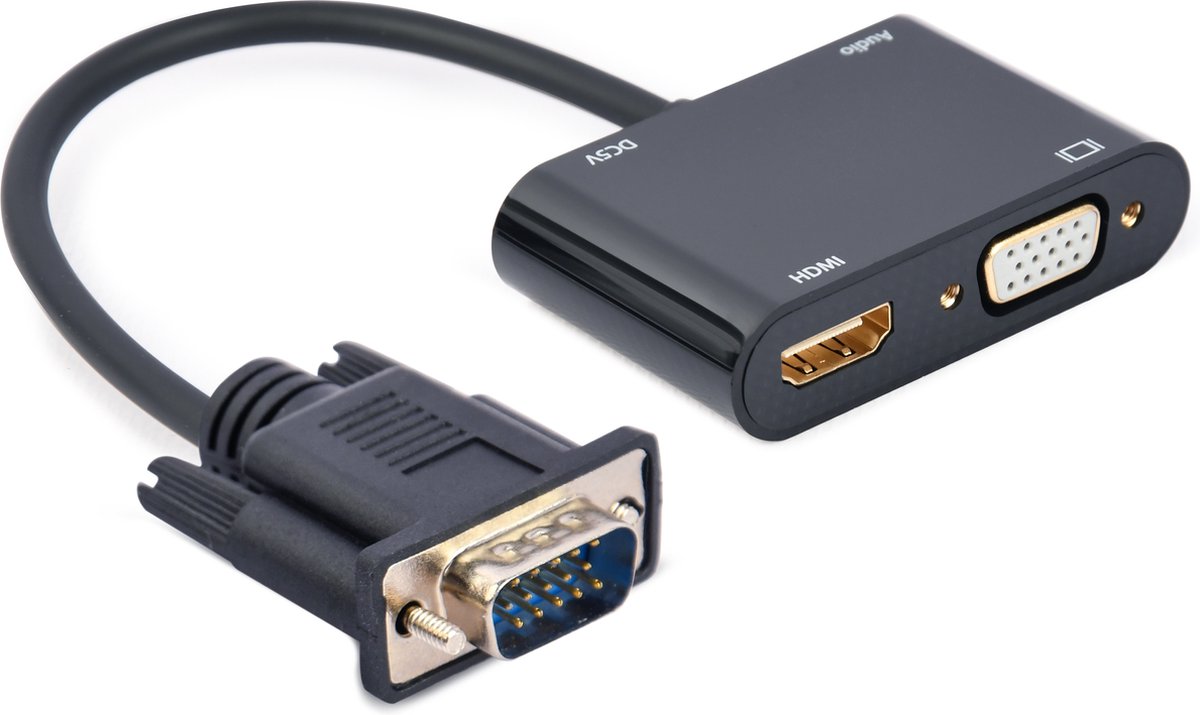 VGA naar HDMI + VGA adapterkabel, 0,15 m, zwart