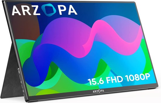 Arzopa Portable Monitor - A1S - 15.6 inch - Full HD - USB-C - Draagbare monitor - Incl. smartcover - Speakers - PC - PS5 - Mac