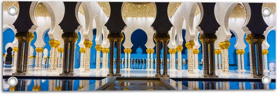Tuinposter – Prachtig Versierde Binnenkant van Sjeik Zayed Moskee in Abu Dhabi - 60x20 cm Foto op Tuinposter (wanddecoratie voor buiten en binnen)