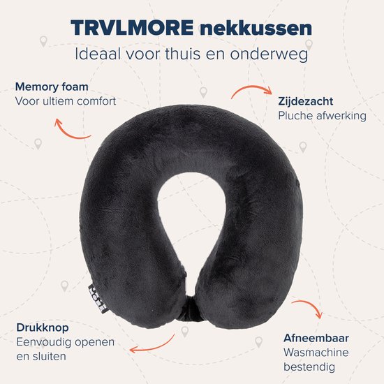 TRVLMORE Nekkussen - Reiskussen voor Vliegtuig en Auto - U Vorm - Memory Foam - Zwart - TRVLMORE