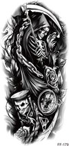 Magere Hein Sleeve Tattoo | Tijdelijke tattoo sleeve volwassenen | Neptattoo | Grim Reaper Temporary Tattoo | 20,5 cm x 9,5 cm