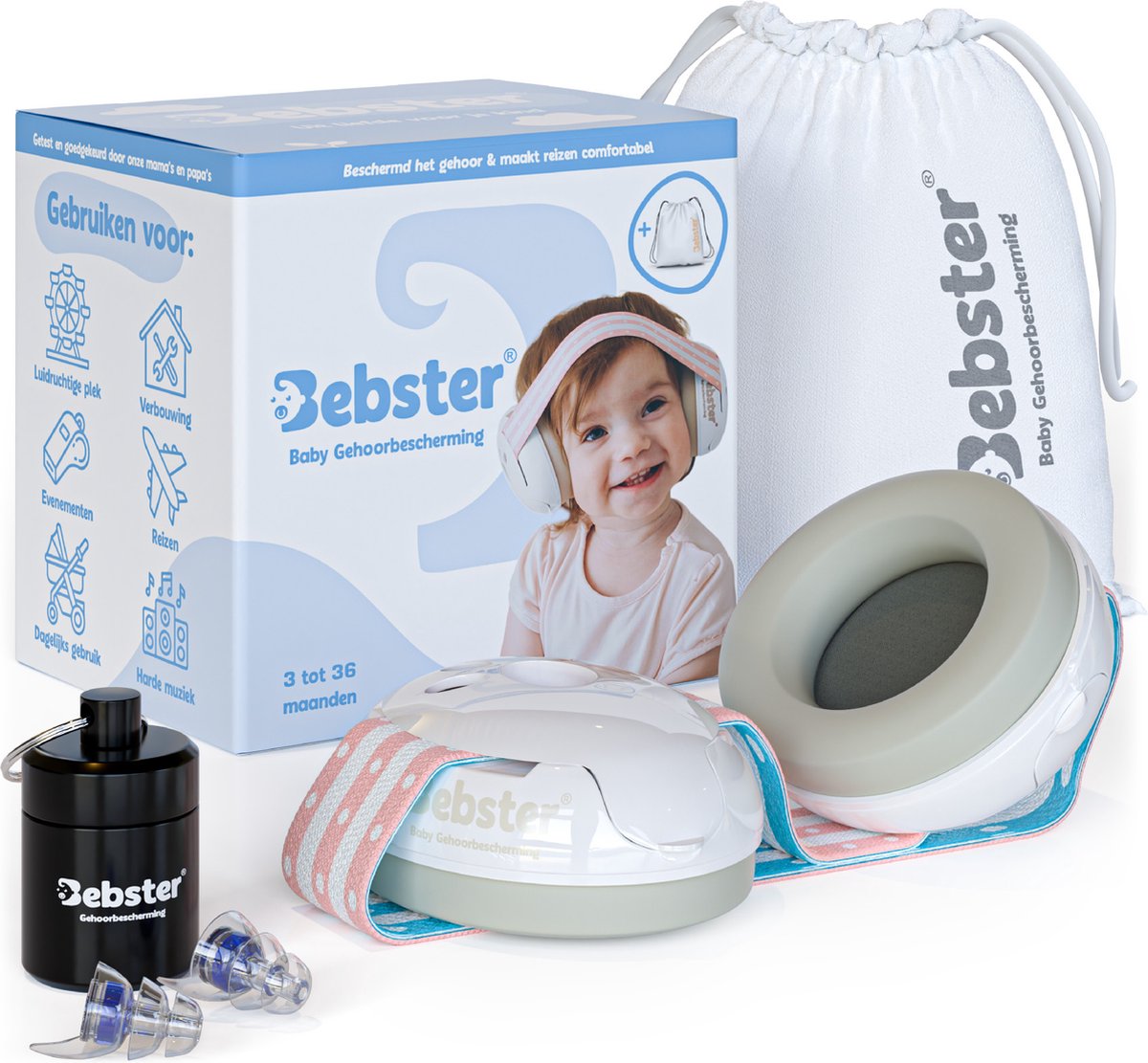 Bebster® Premium Gehoorbescherming voor baby en peuter Verstelbaar met anti